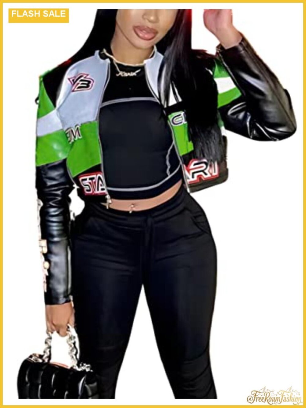 Women's Faux Leather Jacket Zipper Moto Biker Bomber Short Cropped